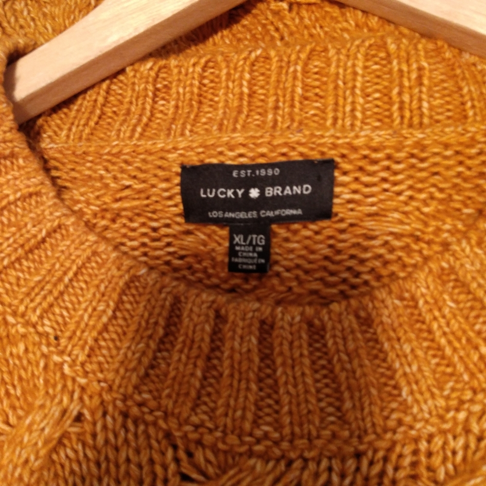 Lucky Brand Mustard Cable Knit Crewneck Sweater - Picture 5 of 6